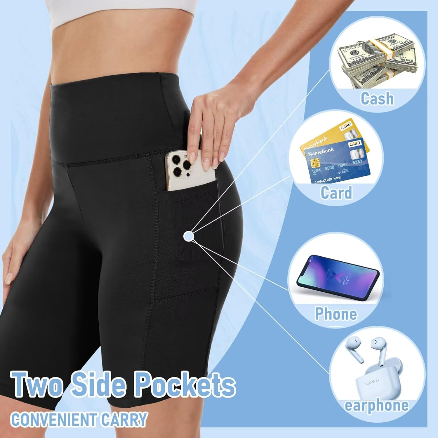 Skiennix Biker Shorts for Women - High Waist Spandex with Pockets | 5-Pack for Yoga & Running