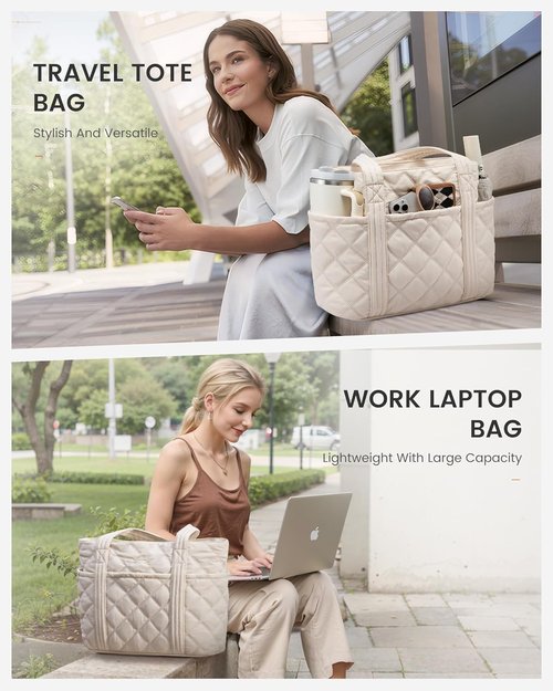 LOVEVOOK Puffer Tote Bag - Stylish Work Handbag with Cup Holder | Travel Carry-On for Teachers & Nurses