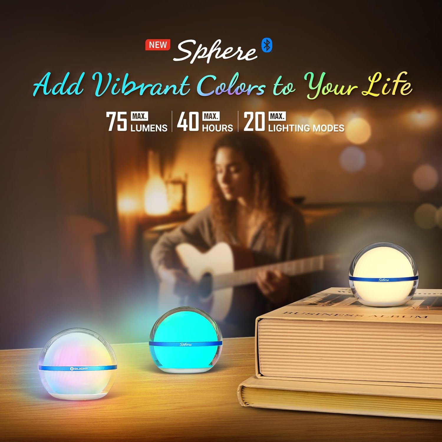 OLIGHT Sphere Smart Night Light - 75 Lumens Stepless Dimming Table Lamp with Portable Magnetic Hook