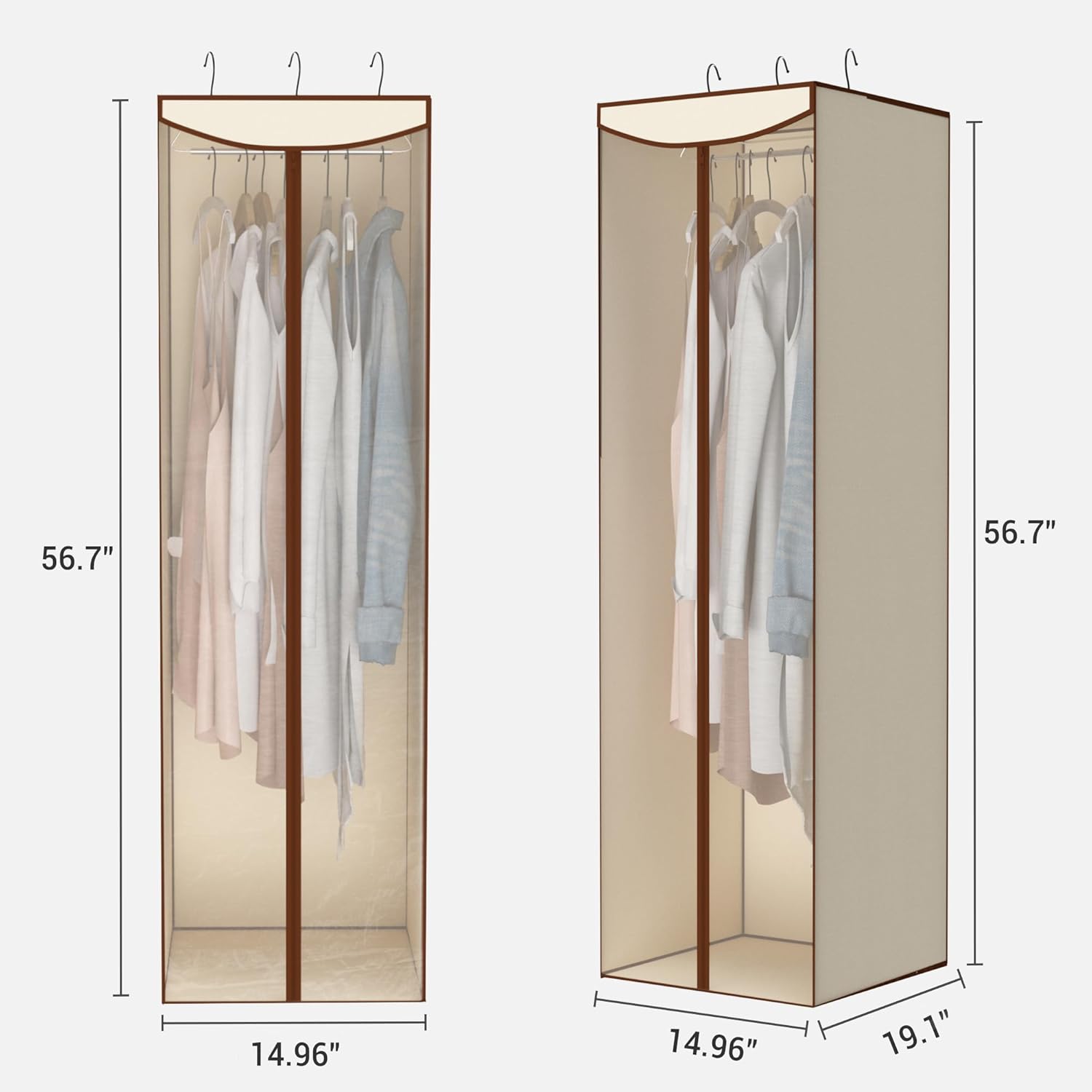 Storage Maniac Hanging Garment Bag - 2-Pack Long Dress & Suit Covers with Clear Window | Beige