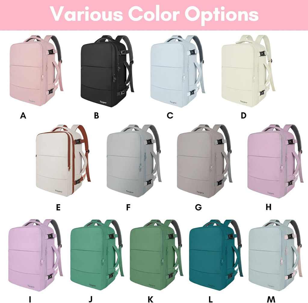 Taygeer Travel Backpack - Women’s Carry-On with Water Bottle Pocket & Shoe Pouch - 15.6" Laptop, Pink