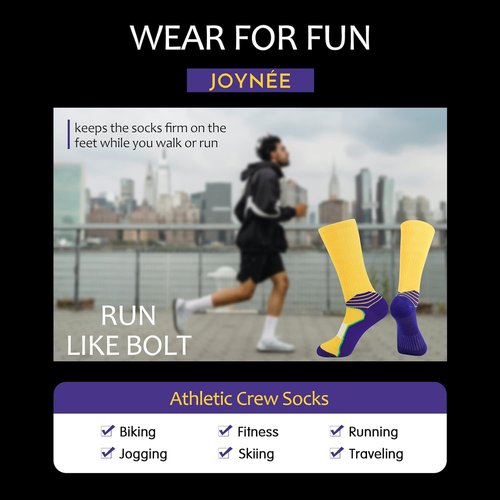 JOYNÉE Men's Athletic Performance Crew Socks - 6 Pack for Running & Training Comfort