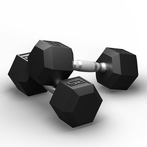 GRETERST Hex Dumbbells Set Rubber Coated Hand Weights Exercise & Fitness for Home Gym Workouts Weight Strength Training, Set of 2, Black, 25LB