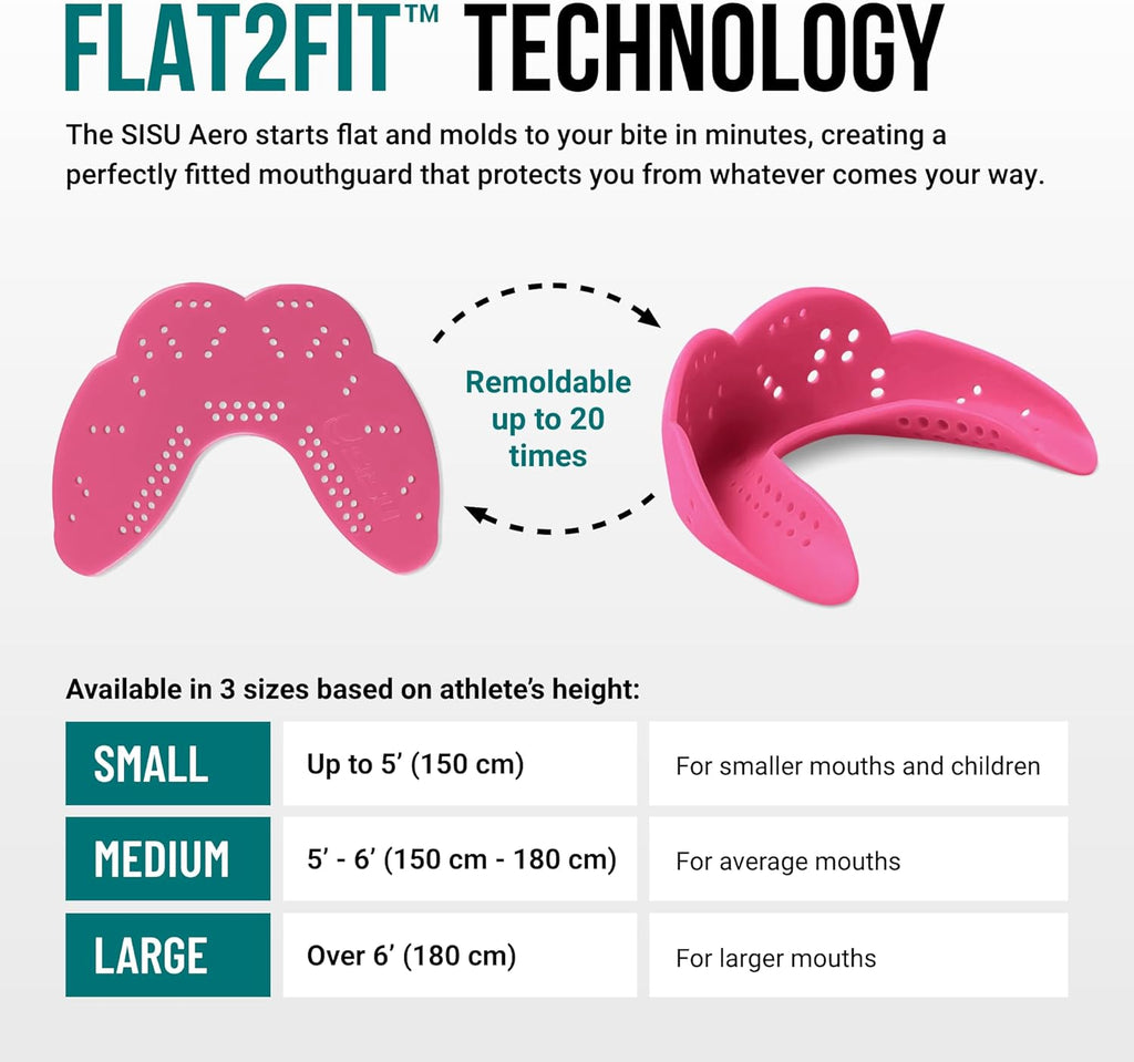 SISU Aero Medium Mouthguard - Hot Pink | 30% Stronger Protection for Lacrosse, Football & Hockey - Remoldable Up to 20 Times - Ultra Slim Design for Braces