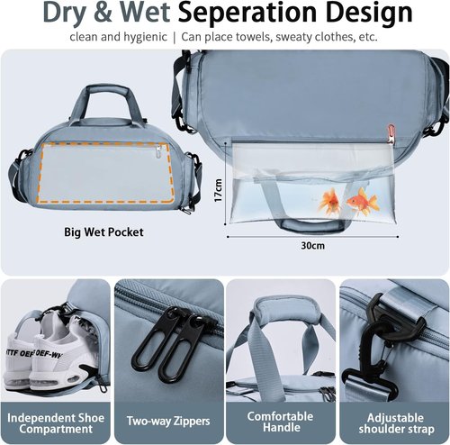 FIORETTO 30L Sports Gym Duffle Bag - Wet Pocket & Shoe Compartment | Stylish Weekender Bag for Women