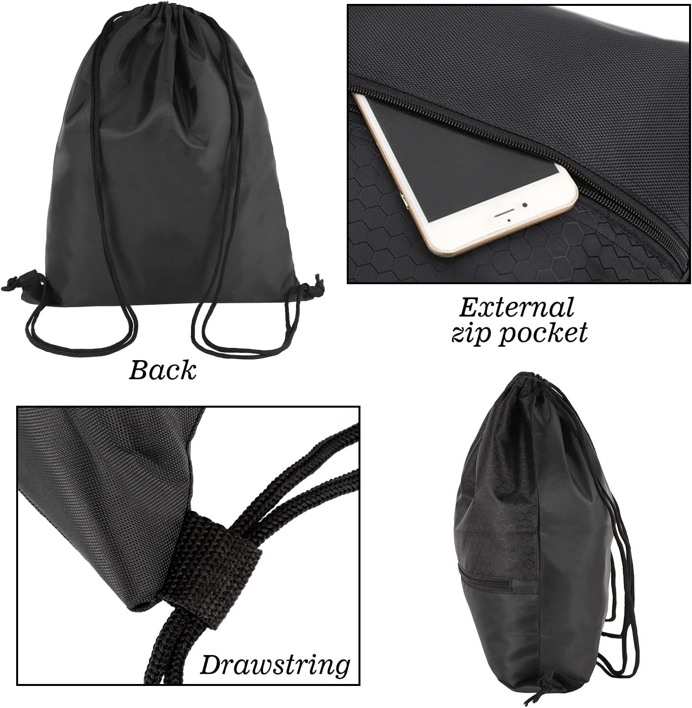 Skiennix Drawstring Backpack - Waterproof Gym Bag with Zip Pocket | Versatile for Men & Women