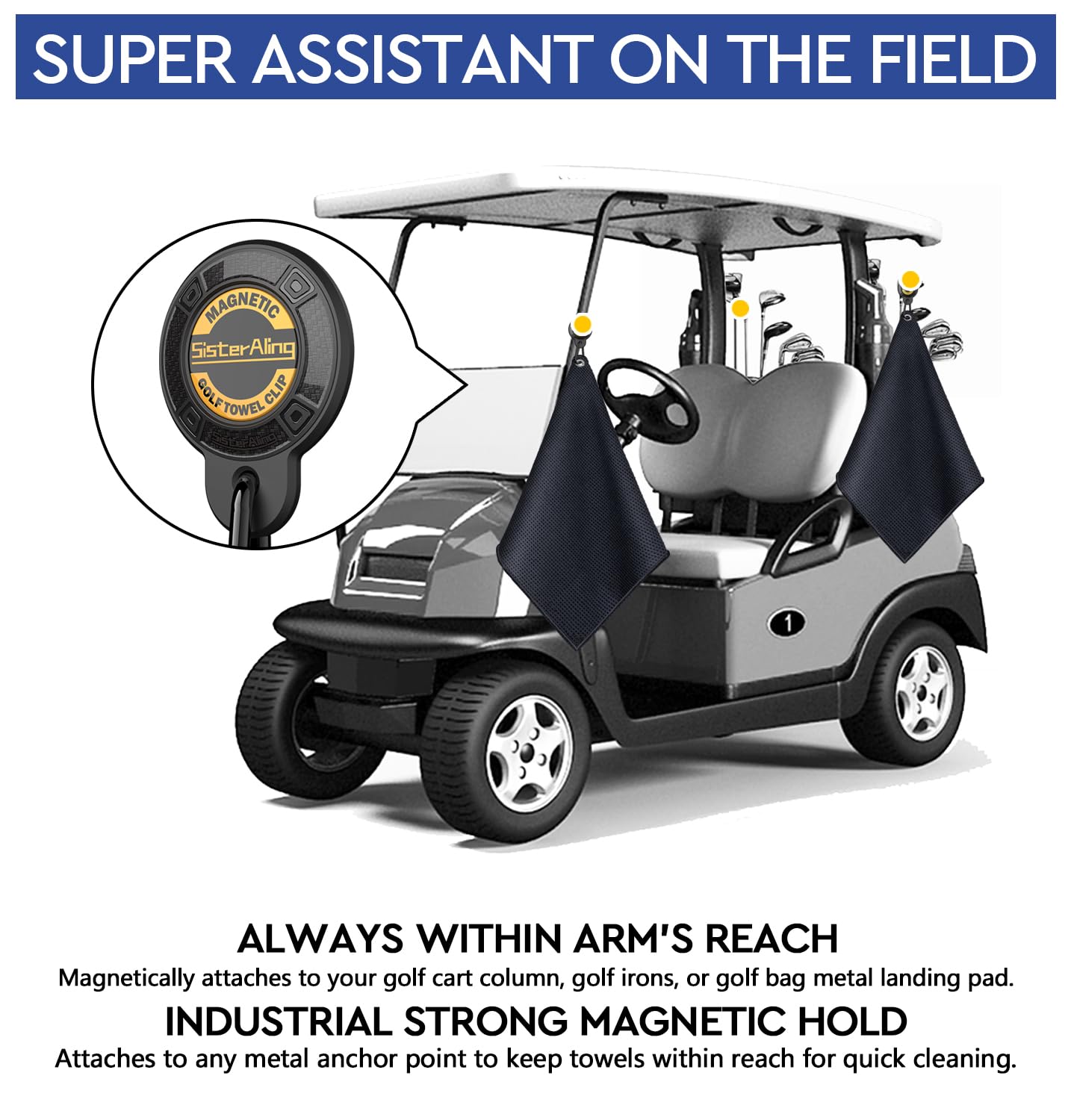 SisterAling Magnetic Clip for Golf Towel,Removable Industrial Magnetic Accessories Design for Strong Hold to Golf Carts or Clubs