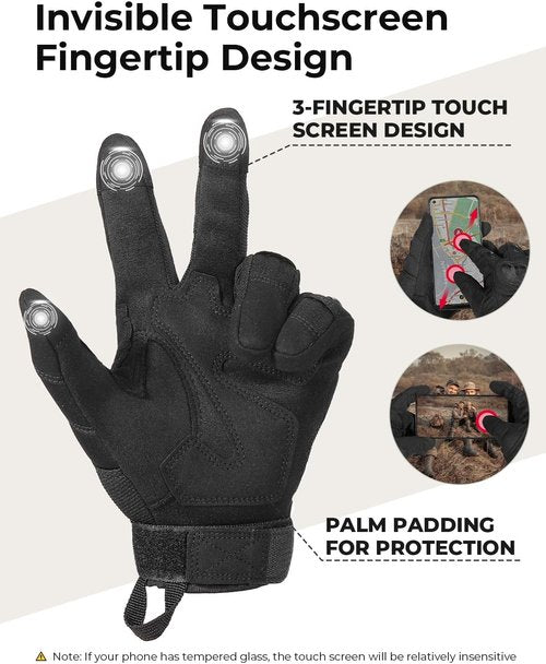 KEMIMOTO Tactical Gloves - Touchscreen Motorcycle Gloves with Hard Shell & Palm Padding | Perfect for Cycling, Paintball, and Hiking