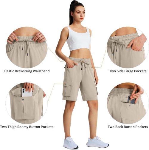 Hugut Women's Hiking Cargo Shorts - Quick Dry, Lightweight Summer Shorts with 6 Pockets | Perfect for Camping & Travel