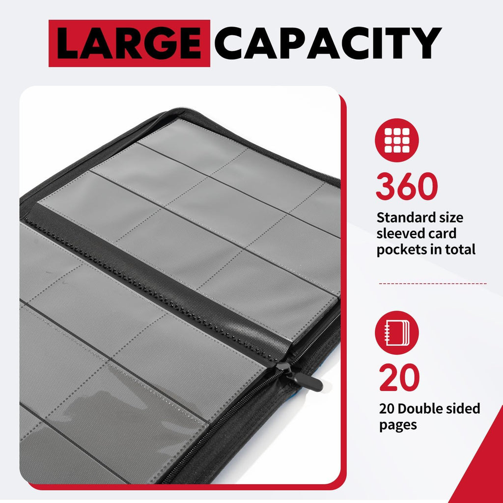 Trading Card Binder - 9 Pocket Album with Zipper | 360 Side Loading PU Cover for TCG & Sports Cards (Red)