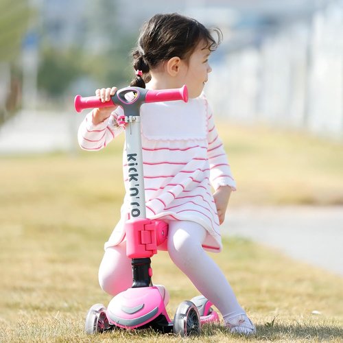 Kicknroll 3-Wheel Scooter for Kids | Light-Up Wheels, Adjustable Height, Extra Wide Deck (110 lbs Max)