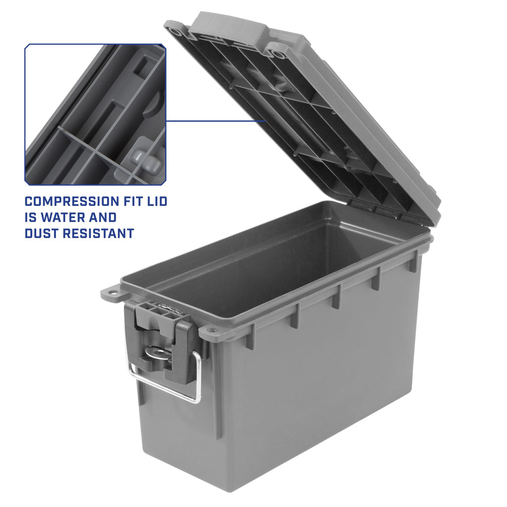 Sheffield 12759 4-Pack Ammo Storage Box, Stackable .30 Cal Field Boxes, Water and Dust Resistant, Lockable Storage Box with Handle, Secures Hunting Gear, Supplies, and Bullets, Made in USA, Gray