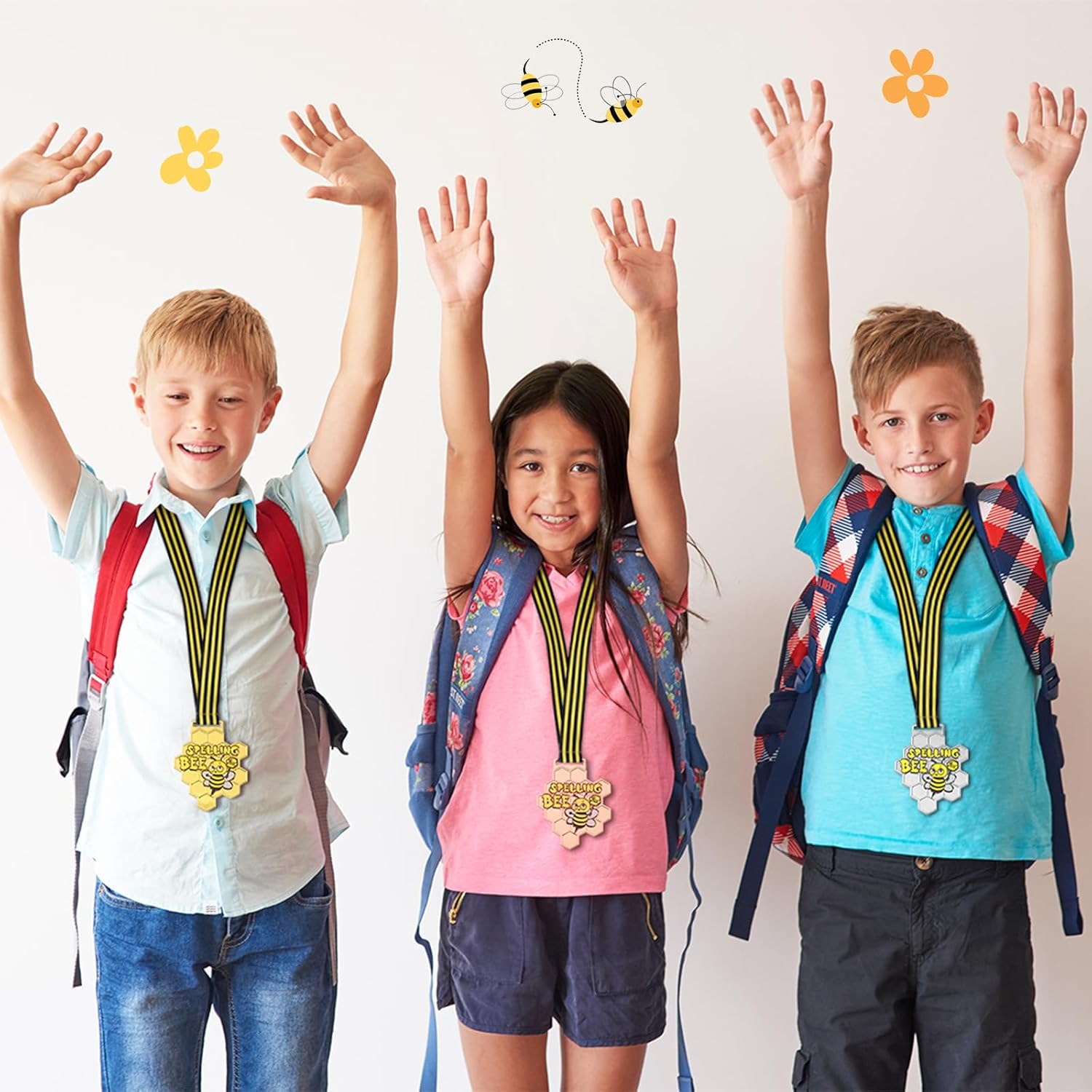 Remuuly Spelling Bee Honeycomb Medals - 1st, 2nd, 3rd Place Awards with Neck Ribbon | 3.2 x 2.8 Inches (Classic)