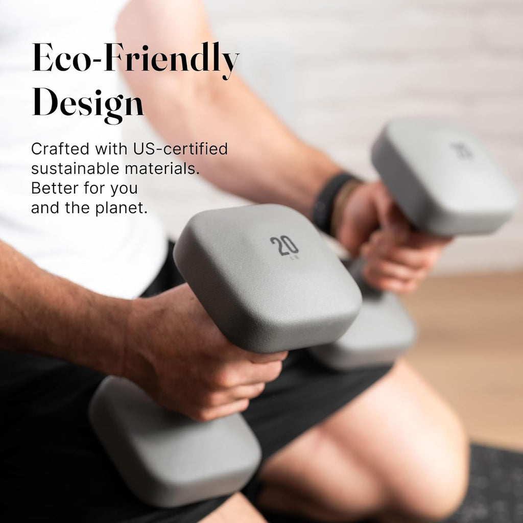 WeGym SafeGrip Square Dumbbells - Aesthetic 2+3+5+8LB Starter Set with Sandstone Rack