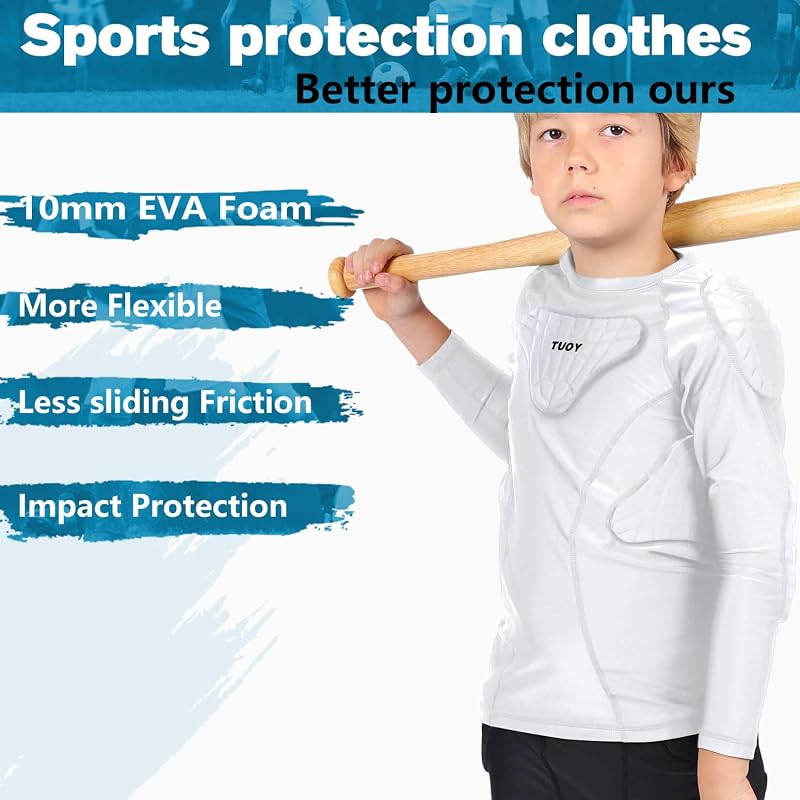 Youth Padded Chest Protector Shirt with 10mm Foam Padding - White, Medium