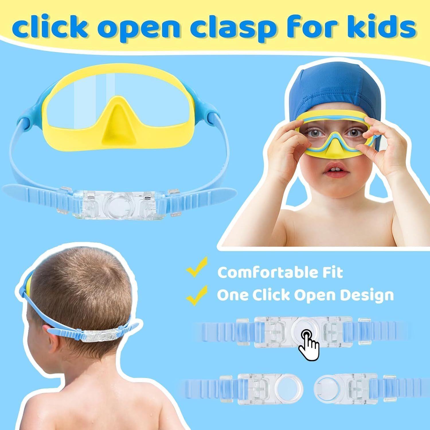 Vvinca Kids Swim Goggles - Anti-Fog Diving Mask with Nose Cover | Wide View, UV Protection, Ages 3-5