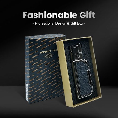 Butane Torch Lighter,Soft/Jet Dual Switchable Windproof Adjustable Flame,Refillable Grinding Wheel Cool Lighter with Punch,Men’s Gift(Butane Not Included)