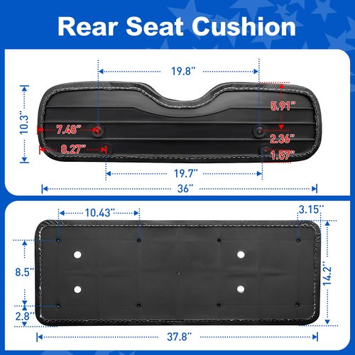 NOKINS Golf Cart Rear Seat Replacement Cushion, Universal Back Seat Cushions for Yamaha/EZGO TXT/RXV/Club Car Precedent/DS, Waterproof Vinyl Leather & Memory Foam, Black