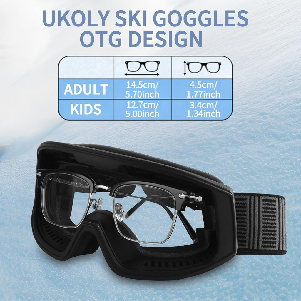 Ukoly Ski/Snowboard Goggles - HD Anti-Fog Lens, UV400 Protection, OTG Design for Men & Women