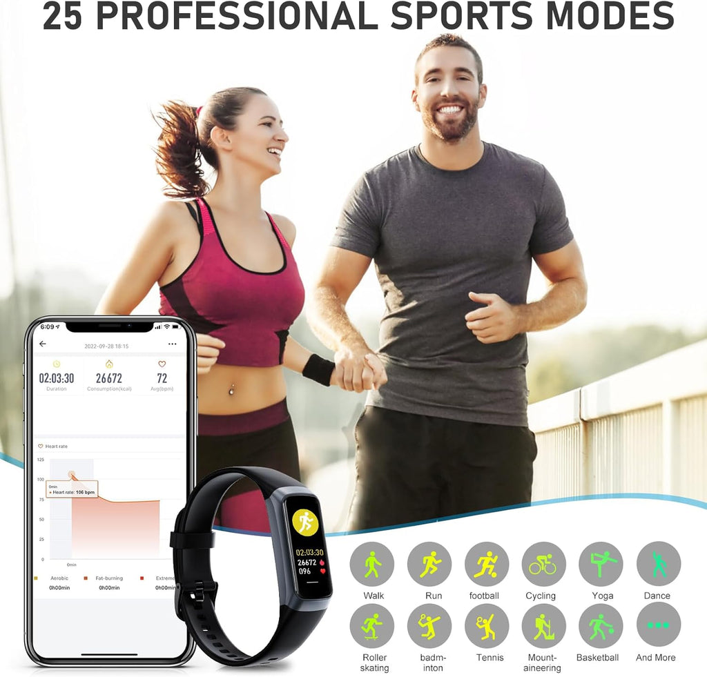 Skiennix Fitness Tracker - 24/7 Heart Rate, Blood Pressure & Sleep Monitoring | 1.1" AMOLED Screen, Waterproof