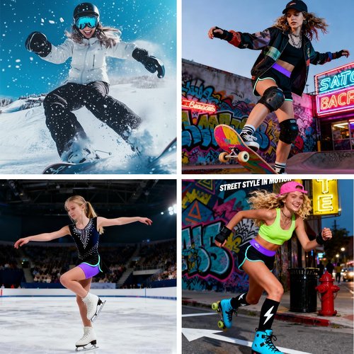 Women Girl Bumsaver Padded Shorts for Skateboarding, Roller Skating, Roller Derby, Inline Skating, Snowboarding and Skiing (Large) Black/Purple
