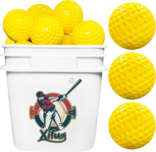 Bucket Pitching Machine Baseballs - 24/36 Pack of 60 MPH High Bouncy Yellow Practice Balls | Durable & Lightweight for All Ages