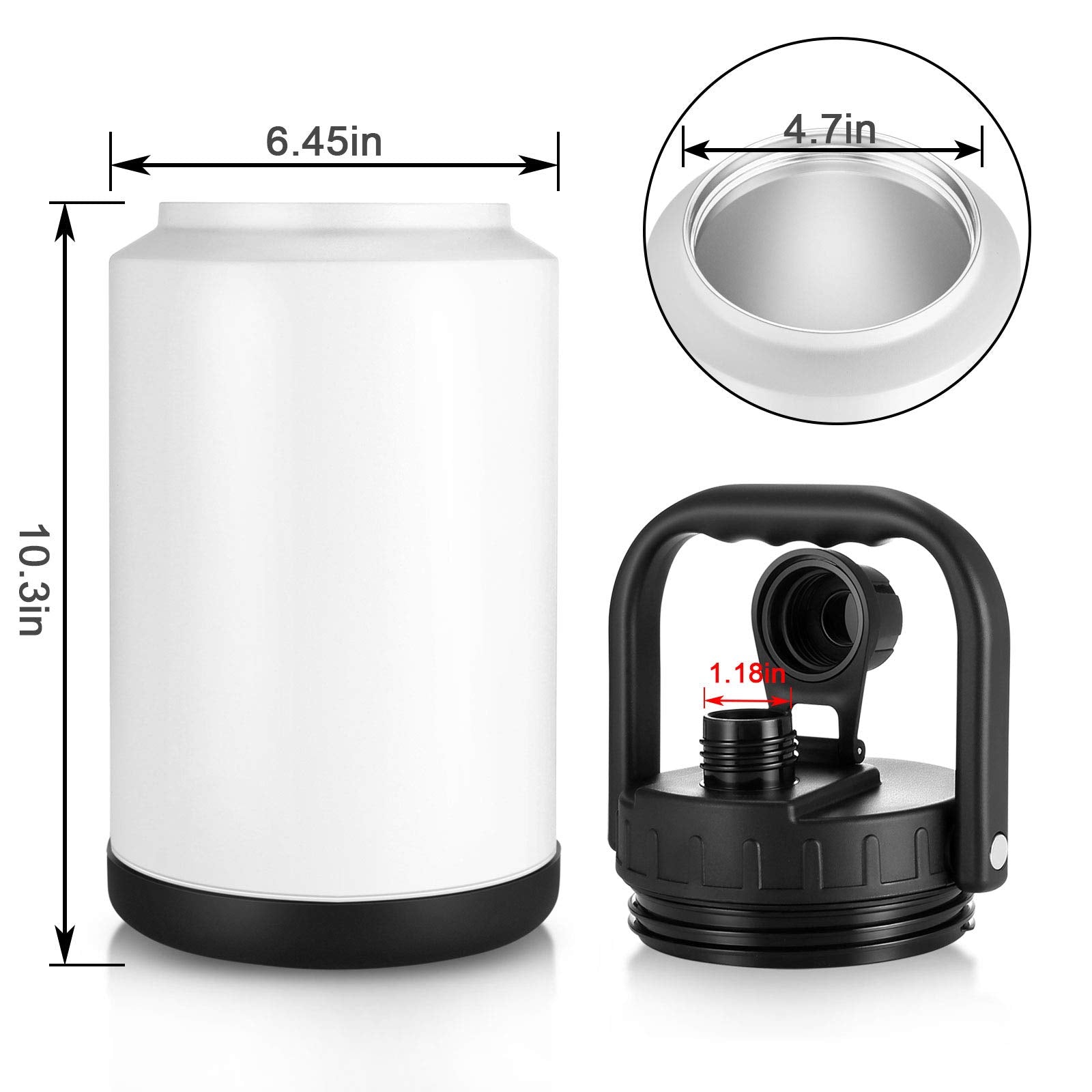 Sursip 1 Gallon Insulated Water Jug wtih Straw, Stainless Steel Large Sports one Gallon Water Bottle for Travel, Hiking, Camping 128 oz(Black)