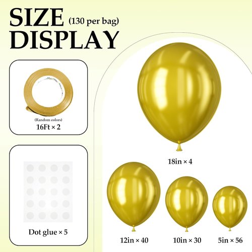 DECOCKRAT 89pcs Metallic Gold Balloons, Latex Balloon Different Sizes 18/12/10/5 In, Helium Balloons with Ribbon, Party Balloon Set for Birthday Wedding Graduation Anniversary Baby Shower Decorations