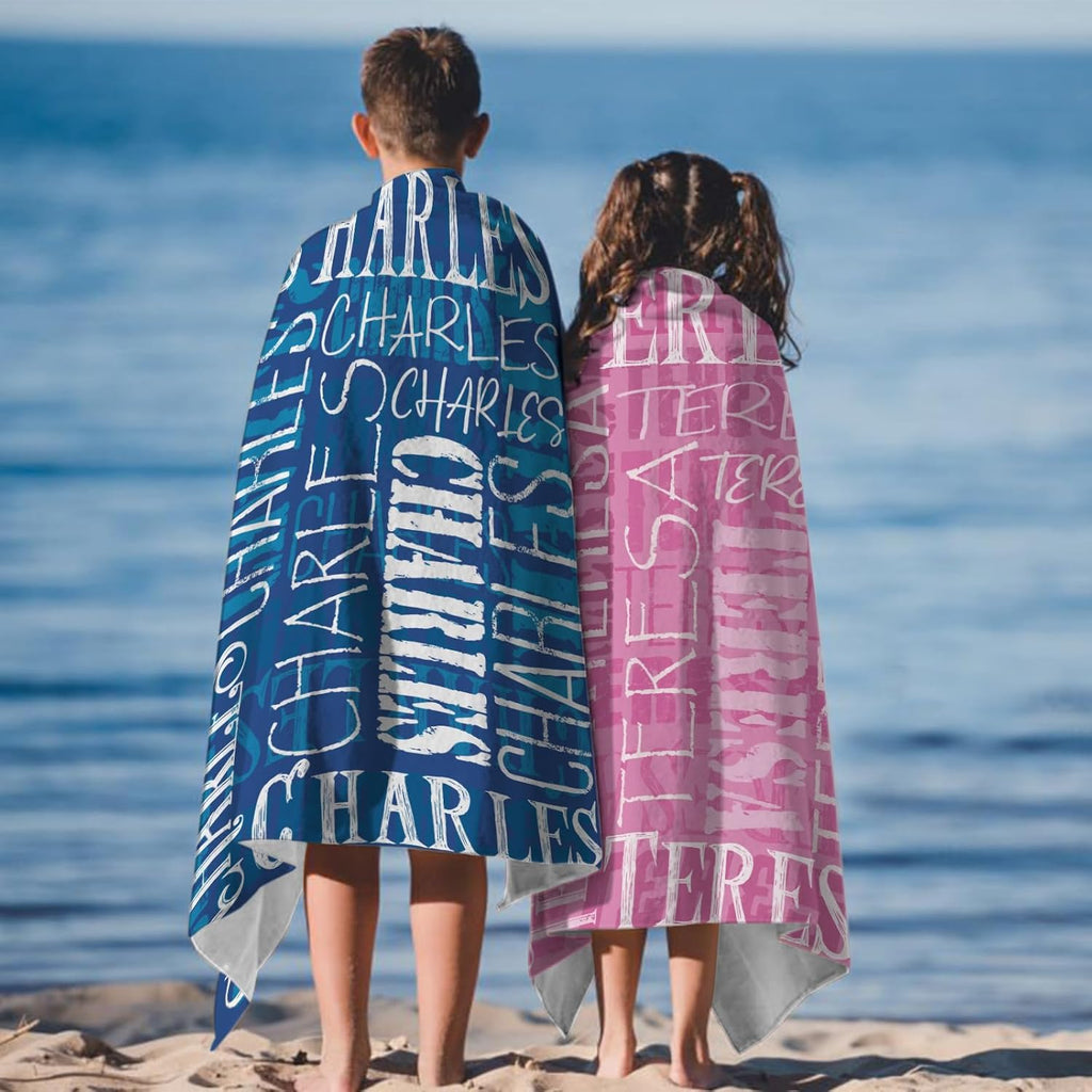 Yoke Style Personalized Beach Towels for Kids, Custom Sand Free Microfiber Beach Towel with Your Name, Customized Quick Dry Pool Towels Easter Gifts for Girls Boys Toddler