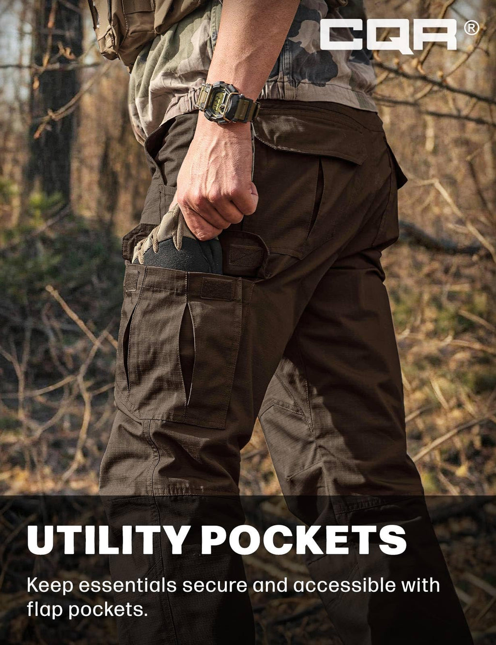 CQR Men's Tactical Pants, Water Resistant Ripstop Cargo Pants, Lightweight EDC Work Hiking Pants, Outdoor Apparel, Raider Dark Brown, 38W x 34L