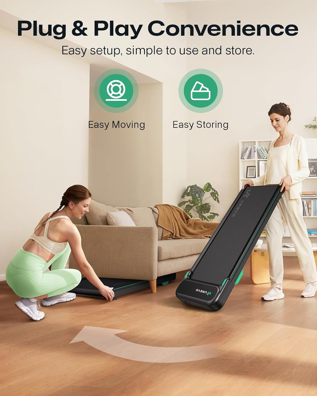 UREVO Smart Walking Pad - Quiet Under Desk Treadmill with APP & Remote | Portable Shock-Absorbing Design for Home Office Fitness