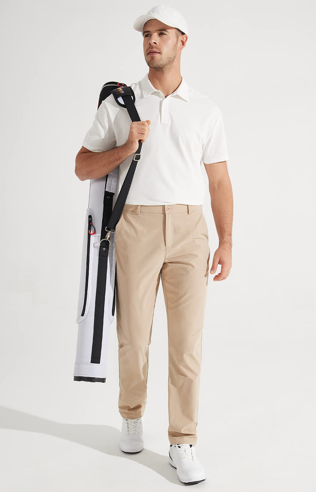 Libin Men's All Day Comfy Golf Pants Work Dress Pants 34" Quick Dry Lightweight Business Casual Trousers for Men with Pockets, Khaki, 44W x 34L