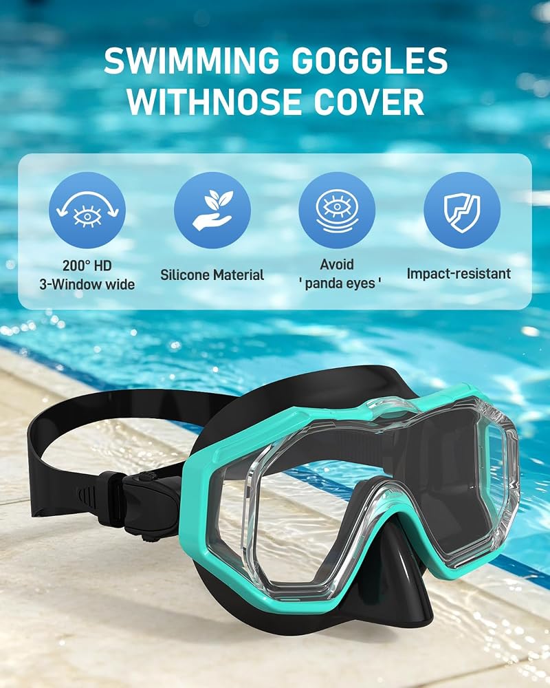 WSTOO Swim Goggles with 3-Lens Nose Cover - Black Lake Green, Large