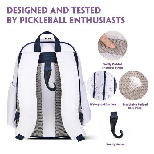 VHYBRIX Pickleball Bags, 30L Deluxe Waterproof Pickleball Backpack with Shoe Compartment for Men Women Pickle Ball Gift Accessories for Pickball Lovers (White)