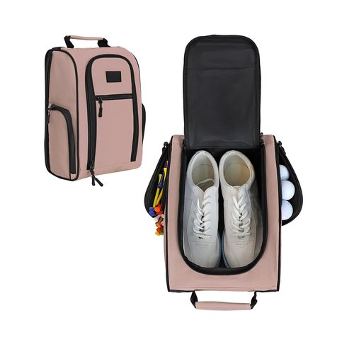 Goloni Golf Shoe Bag for Men Women, Ventilated Golf Shoe Bag with Side Pockets, Lightweight Portable Golf Shoe Carrier for Golf Shoes, Tees, Balls & Accessories,Light Pink