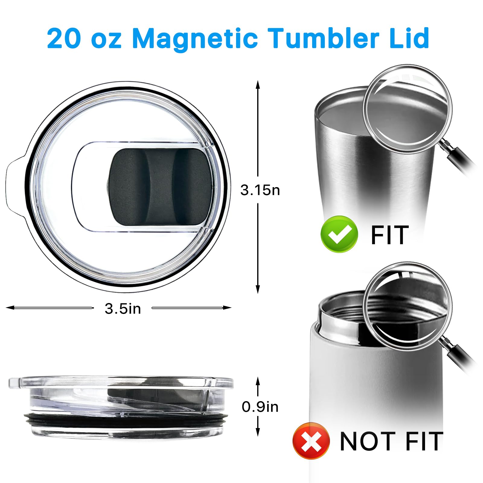 3 Pack 20 oz Tumbler Lid for Yeti，Magnetic Slider Replacement Lids Compatible with YETI 20 oz Tumbler, 10/24 oz Mug and 10 oz Lowball，Spill Proof Cup Lids Covers，BPA Free