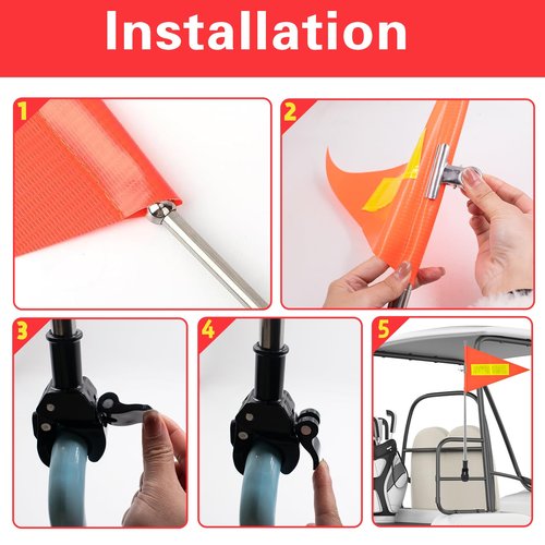 Golf Cart Flags with Pole and Mount, 8.3 x 11.8 Inch Reflective Telescopic Triangle Orange High Visibility Safety Flag for Wheelchairs, Golf Cart Accessories