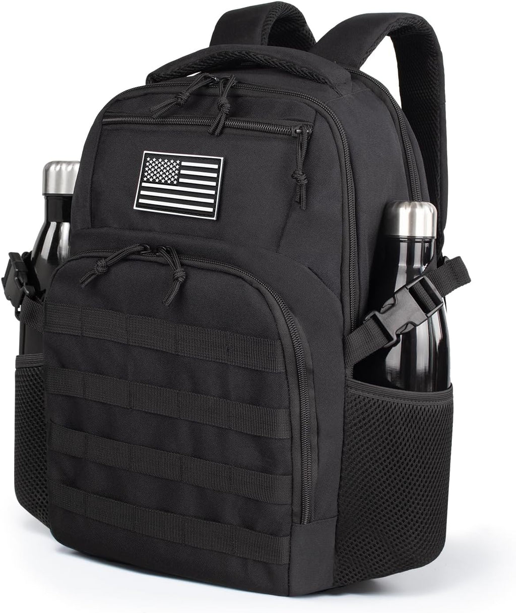 TBNBO Tactical Backpack - 25L Military-Grade Travel Bag with Dual Bottle Holders - Black