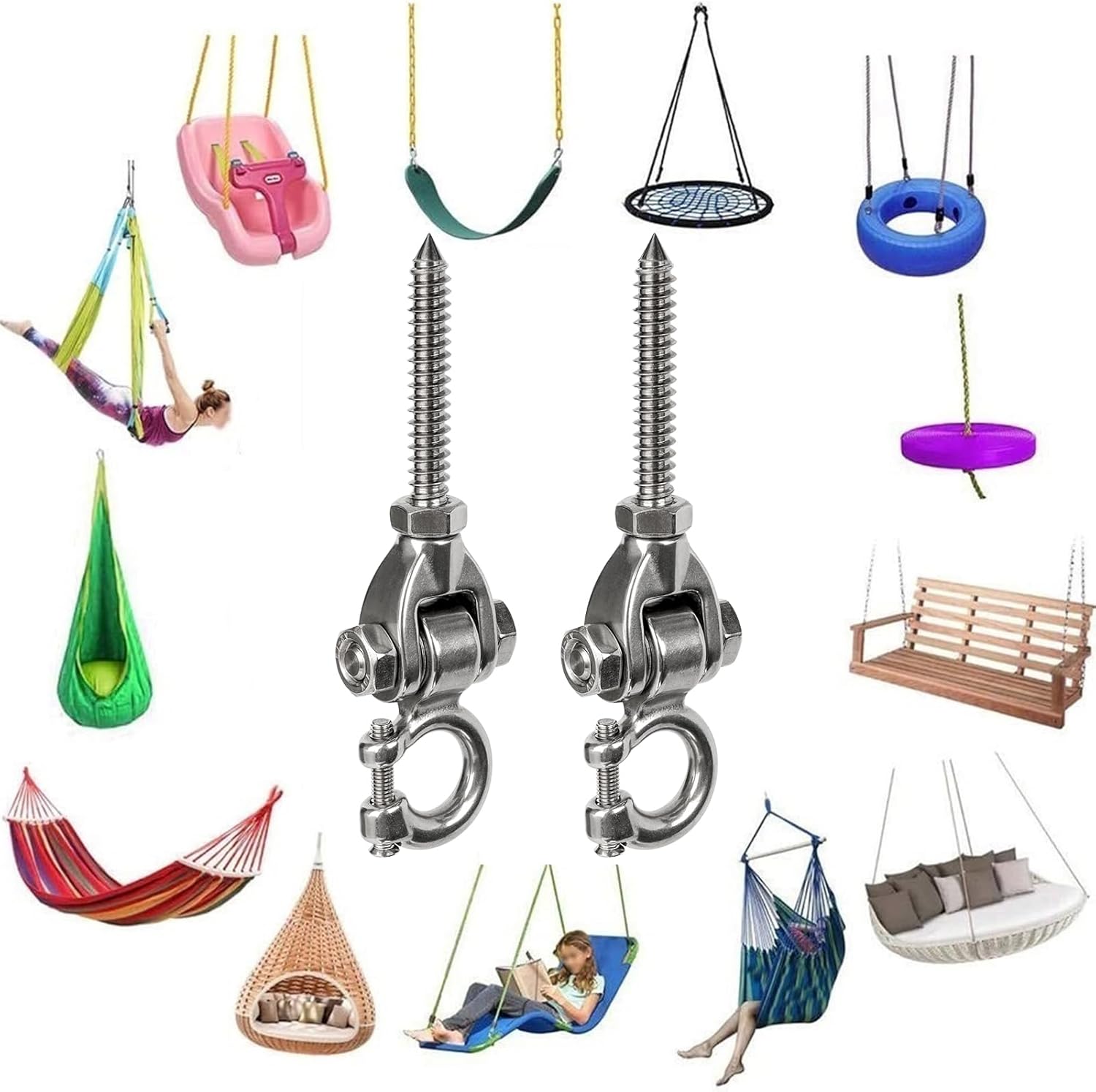 Skiennix Heavy Duty Swing Hangers - 1000LB Capacity Stainless Steel Hardware | 2 Pack for Porch & Playground