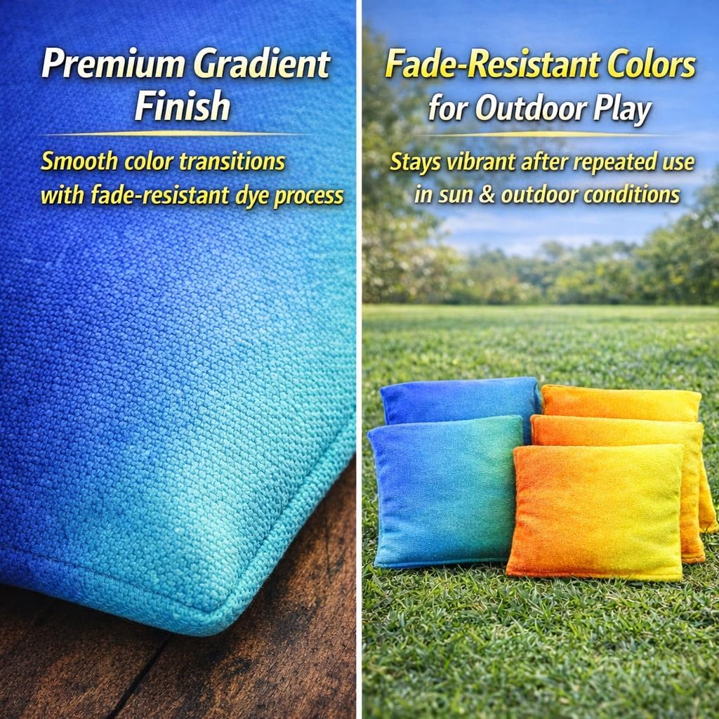 Skiennix Cornhole Bags - Weather Resistant Bean Bags with Gradient Design | Durable Set of 8 for Outdoor Games