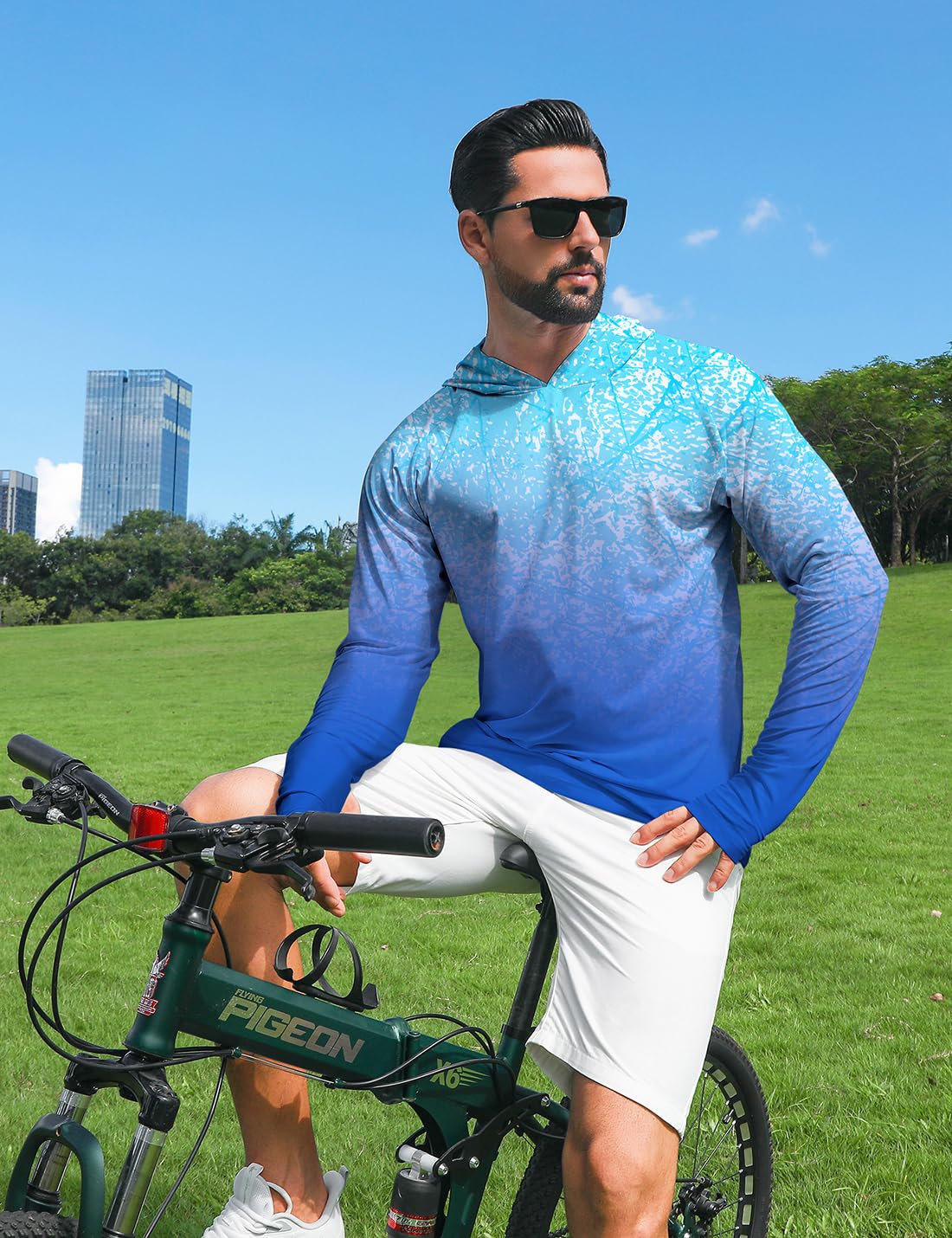 iCKER Men's Sun Protection Hoodie Shirt UPF 50+ Rash Guards Long Sleeve SPF UV Fishing Running Swimming Outdoor Shirts-S049-Large