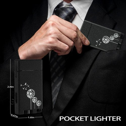 Classic Matte Butane Pocket Lighter, 2 Pack Double Jet Flame Torch Lighter with Visible Window, Windproof Adjustable and Refillable Lighter for Men and Women, Without Gas(Matte Black+Silver Grey)