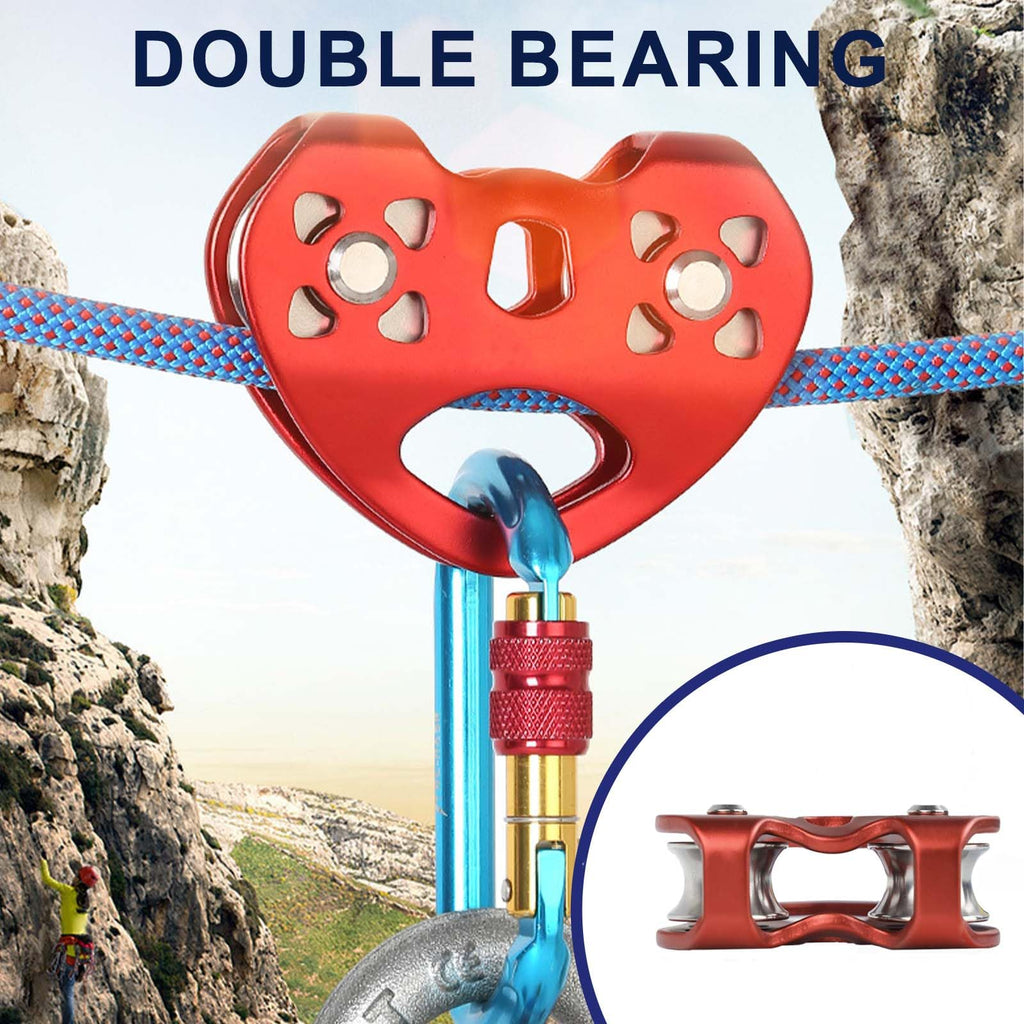 Zipline Pulley 25KN Aluminum Alloy Climbing Zip Line Pulley Stainless Steel Climbling Pulleys for Cable & Rope Rescue Climbing Hauling Backyard Zipline Outdoor Activities