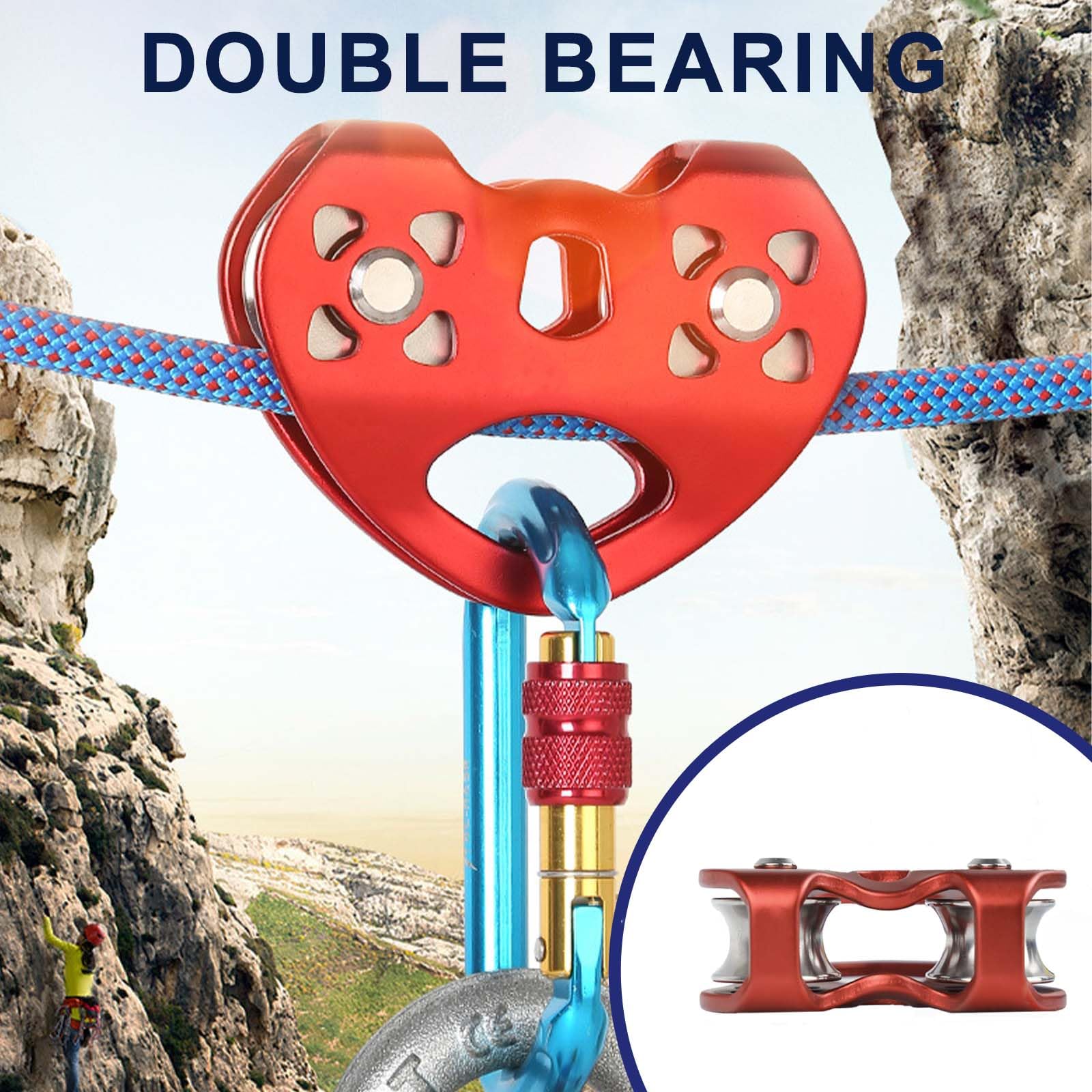 Zipline Pulley 25KN Aluminum Alloy Climbing Zip Line Pulley Stainless Steel Climbling Pulleys for Cable & Rope Rescue Climbing Hauling Backyard Zipline Outdoor Activities