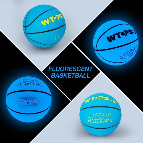 Glow In The Dark Basketball - Luminous Blue PU Leather Ball with Pump & Bag | Sizes 5, 6, 7