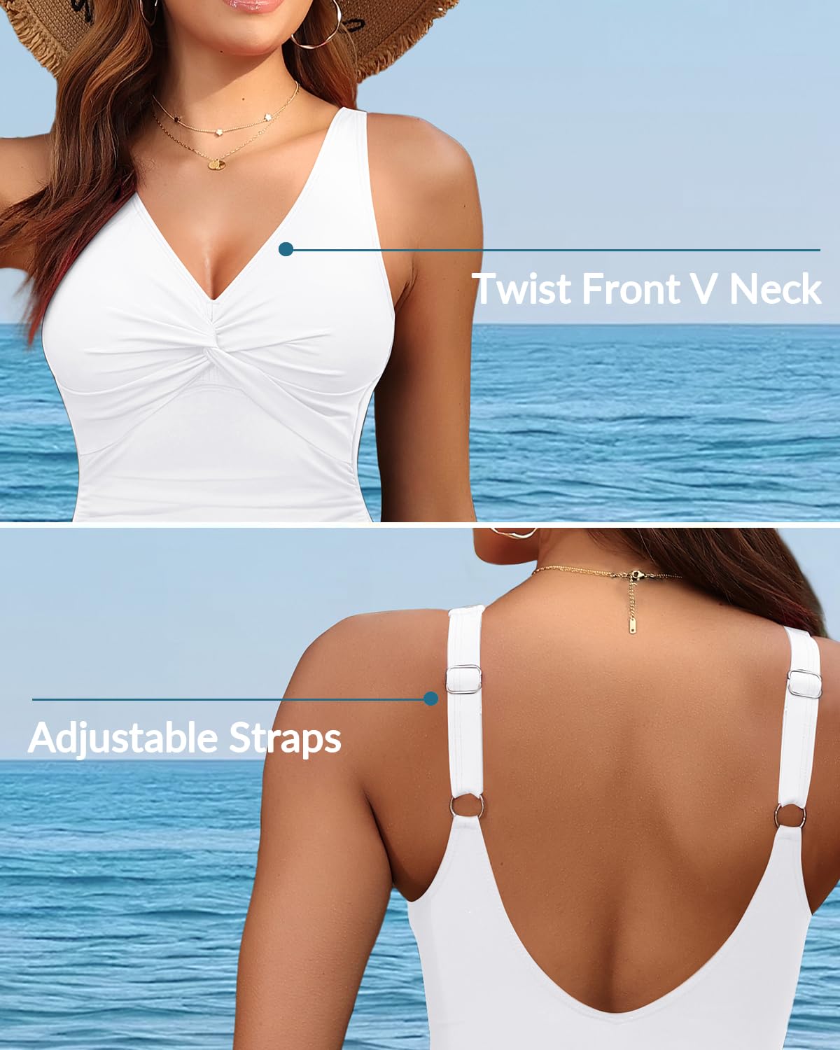 Holipick White Women Tummy Control One Piece Swimsuit - Push Up Bathing Suit Full Coverage Slimming Swimwear XS