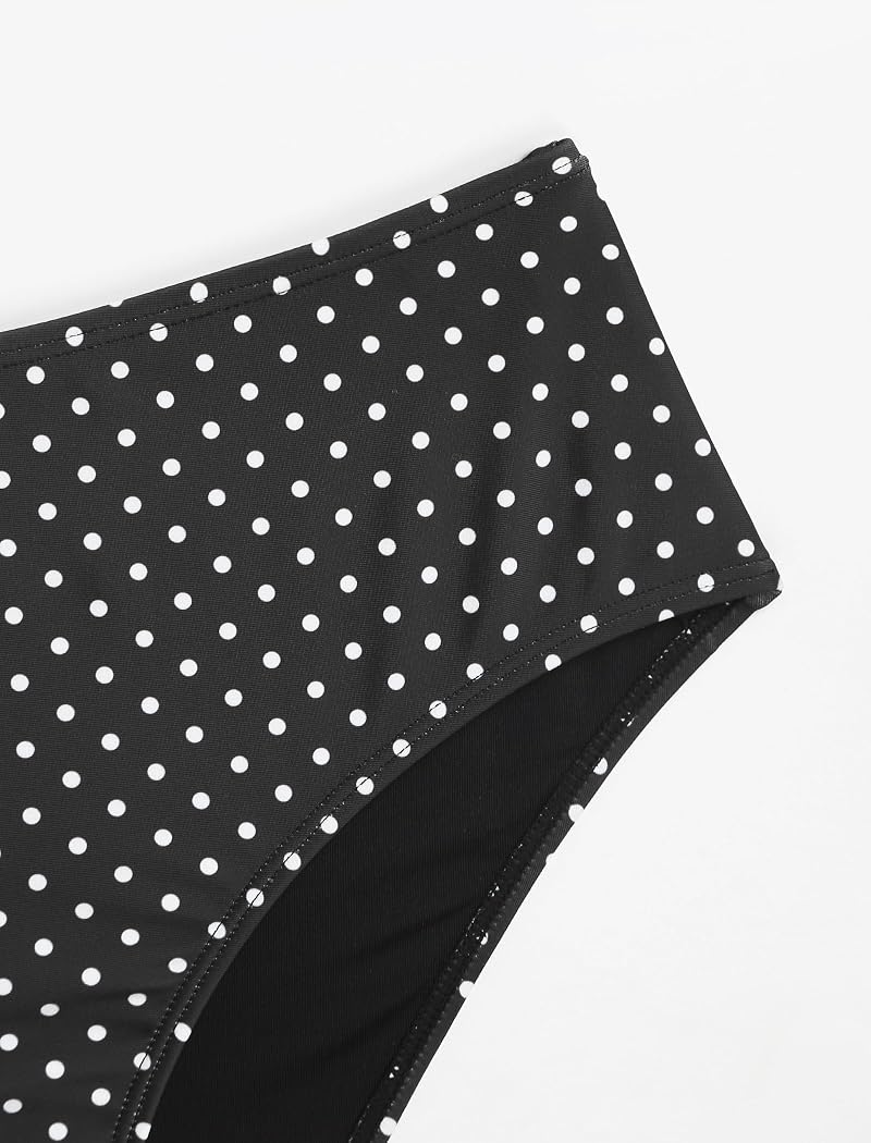 Tankini Swimsuit for Women Halter Neck Tummy Control - Polka Dot Black - Medium