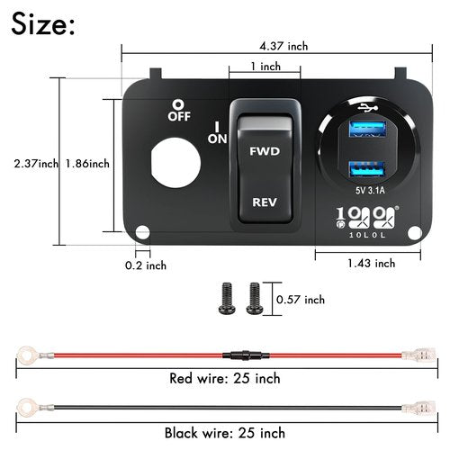 10L0L Golf Cart EZGO Key Switch Console Panel,Include DC 9V-48V Input 3.1A Fast Charge Dual USB Charger Sockets & Digital Voltmeter & Forward Reverse Switch for EZGO TXT & Medalist PDS