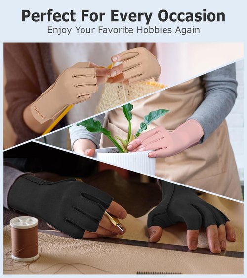 NURCOM Compression Arthritis Gloves, Rheumatoid Pain Relief Compression Gloves for Women & Men, Premium Fingerless Circulation Gloves for Arthritis & Joint Pain, Swelling, Tendonitis, 1 Pair Beige M