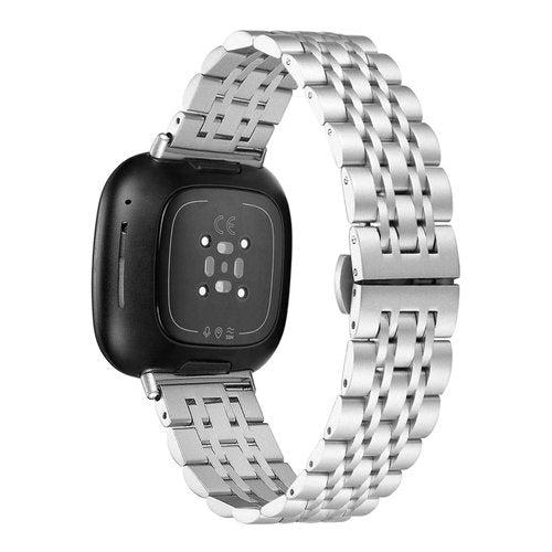 Mtozon Stainless Steel Bands Compatible with Fitbit Sense/Versa 3, Replacement Classic Metal Wristband for Men Silver